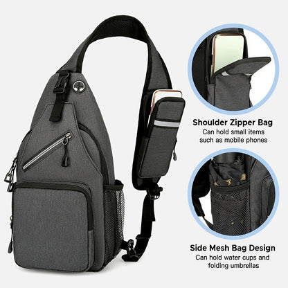 Sling Bag Two-Pack in Dark Gray and Light Gray Oxford Cloth with Crossbody Chest Carry and Zippers