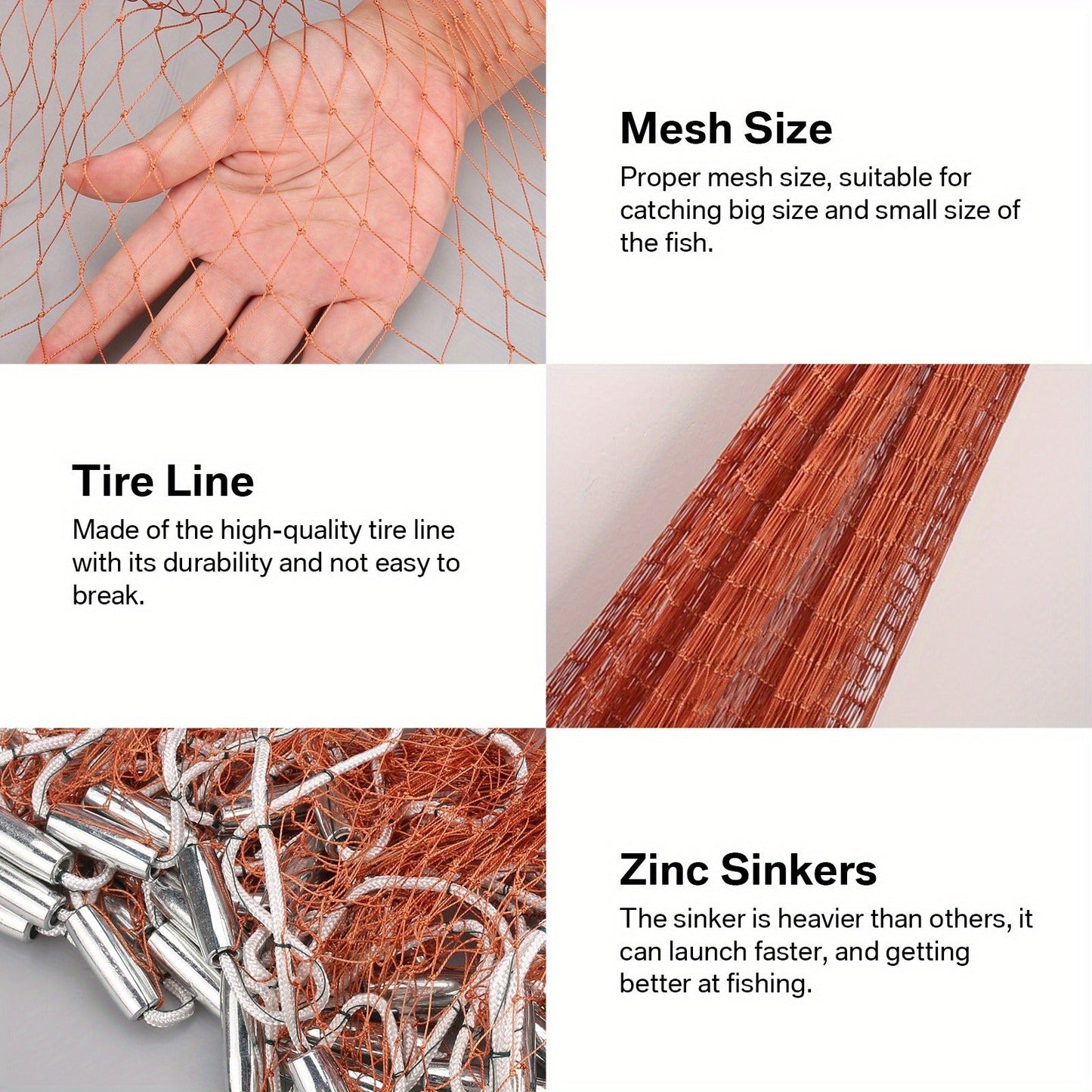 Saltwater Casting Net Set with Fish Basket – 12-Foot Diameter, 0.12" Mesh, Heavy-Duty Zinc-Plated Lead Sinkers for Rapid Sinking