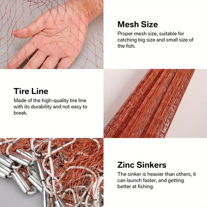 Saltwater Casting Net Set with Fish Basket – 12-Foot Diameter, 0.12" Mesh, Heavy-Duty Zinc-Plated Lead Sinkers for Rapid Sinking