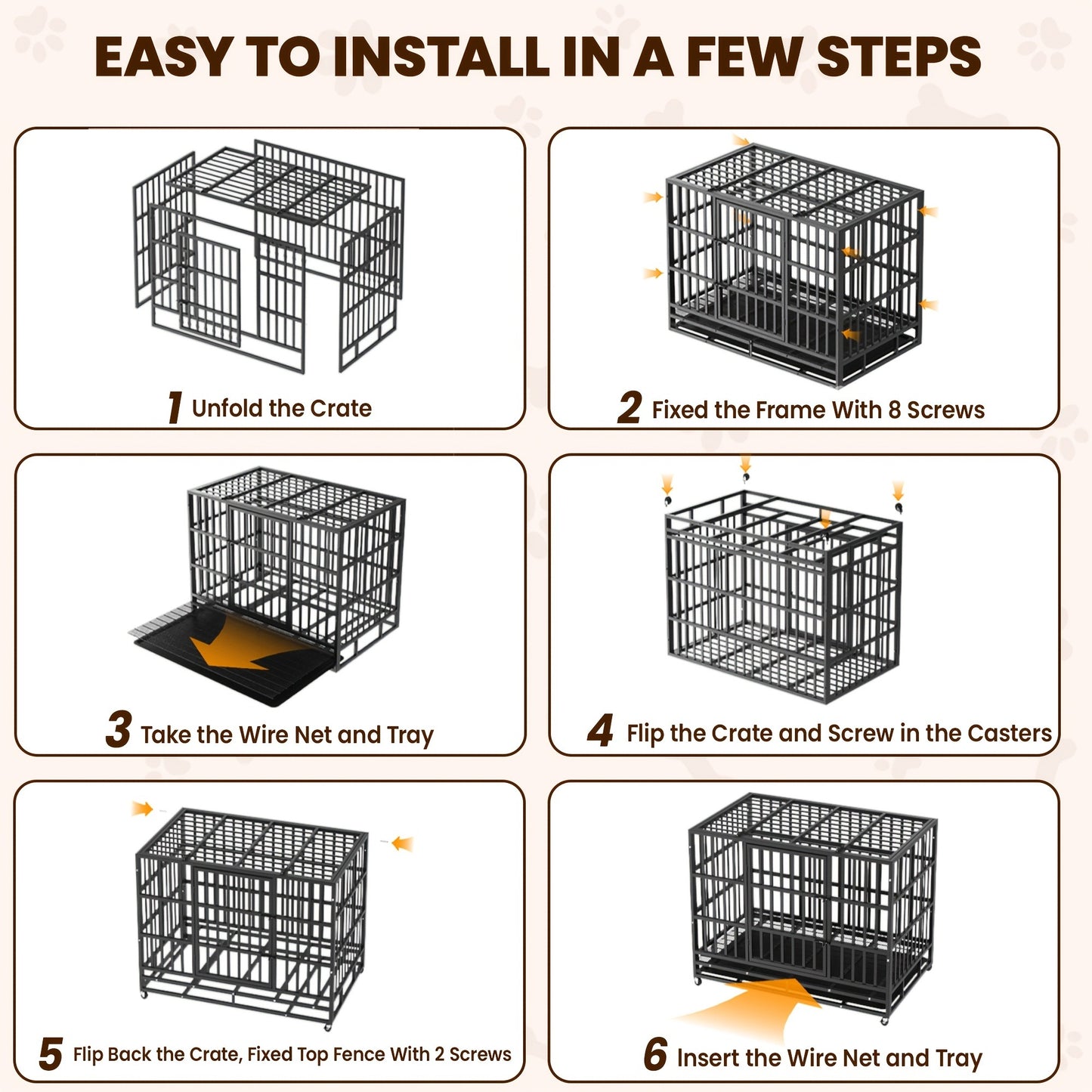Heavy Duty Escape-Proof Dog Crate with Wheels & Removable Tray – Double Door Indoor Kennel for Large & XL Dogs | 42IN & 48IN