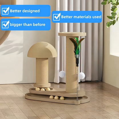 Cat Tree Solid Wood Compact Vertical Cat Climbing Structure with Sisal Scratching Post & Integrated Scratch Board
