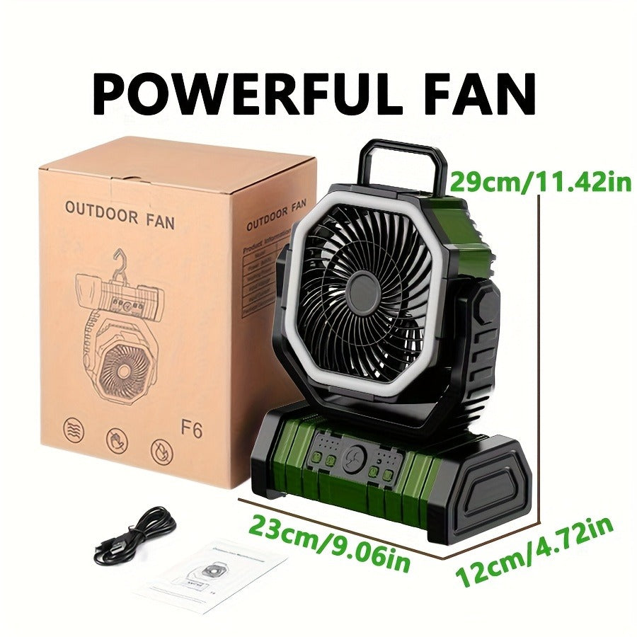 Tent Fan with LED Light 20000mAh Battery – 4-Level Brightness, Multi-Speed Rotatable Portable Tent Fan for Camping, Outdoor, Office & Home