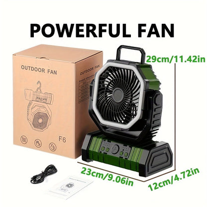 Tent Fan with LED Light 20000mAh Battery – 4-Level Brightness, Multi-Speed Rotatable Portable Tent Fan for Camping, Outdoor, Office & Home