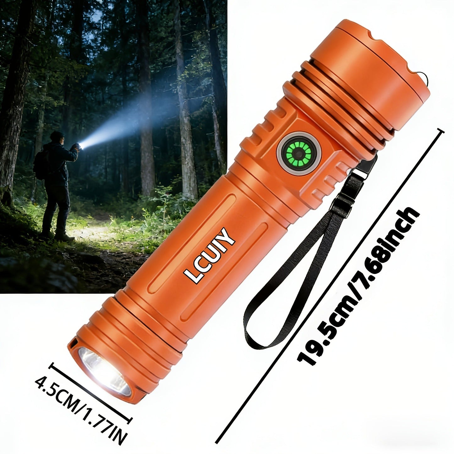 Flashlight 4500-Lumen Fresnel Lens Rechargeable Hand Torch with Six Modes in Two Model Options