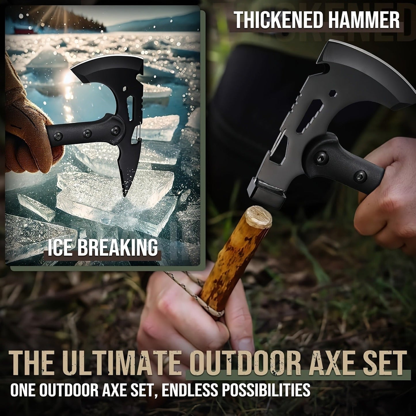 Tactical Tomahawk Axe 2-Pack – Camping Hatchet with Spike, Hammer, Bottle Opener, Hex Wrench & Sheath | Survival Axe for Hiking Trekking