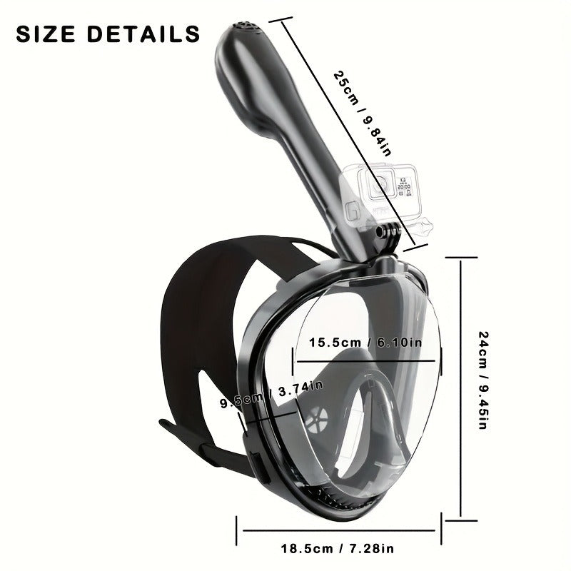 180° Full Face Snorkel Mask with Camera Mount Dry Top System – Foldable Panoramic Snorkeling Mask Leak-Proof Fog-Proof Safe Breathing