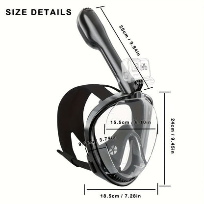 180° Full Face Snorkel Mask with Camera Mount Dry Top System – Foldable Panoramic Snorkeling Mask Leak-Proof Fog-Proof Safe Breathing
