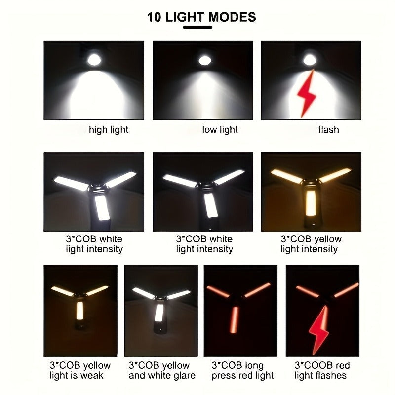 LED Camping Lantern with Tripod Stand, 6000/14500mAh Rechargeable Work Light, 10 Light Modes, 3 Height Adjustments