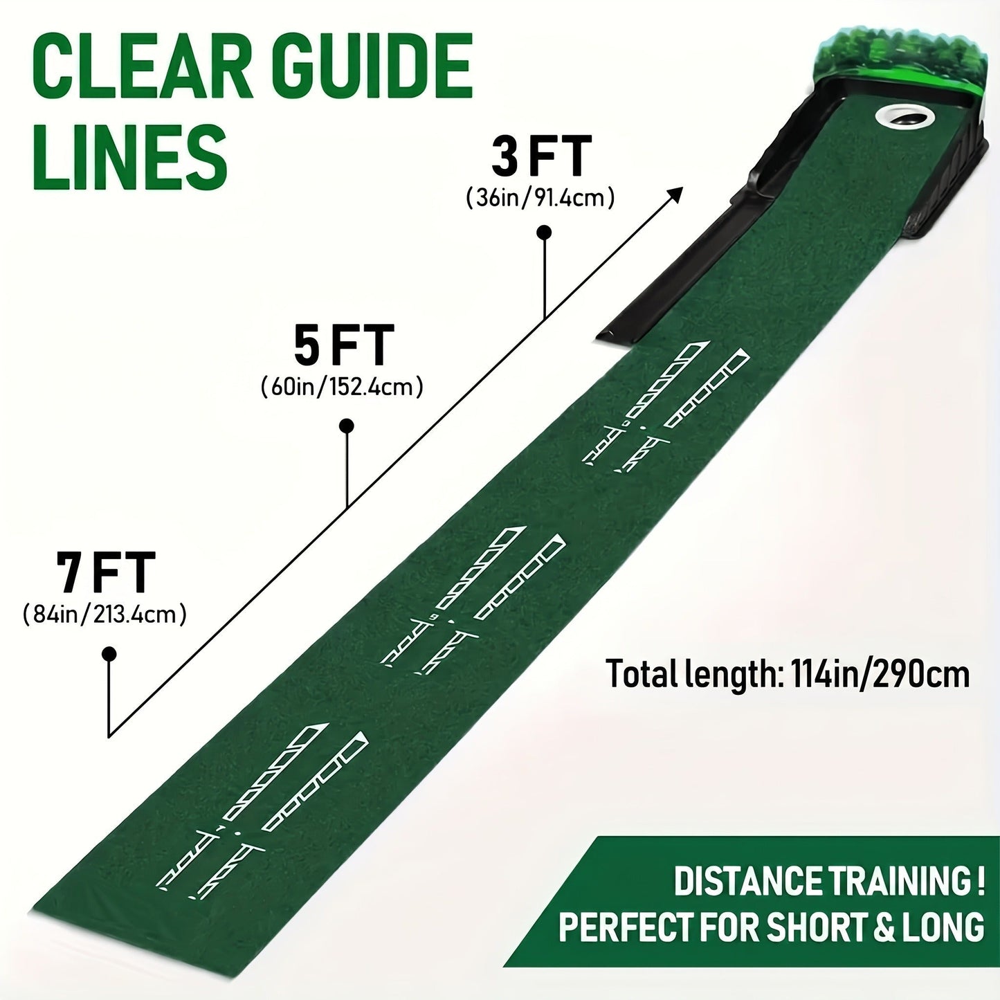 Golf Putting Mat with Automatic Ball Return – 3/5/7 ft Indoor Outdoor Putting Green | Professional Practice Turf with Ball Collector