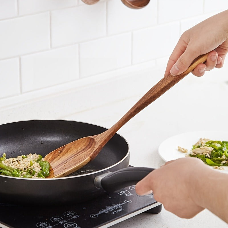 Kitchen Utensils by MARSHJOPRIAN, 3-Piece Teak Wood Spoon Set with Cooking Spoon, Rice Paddle and Polished Handles