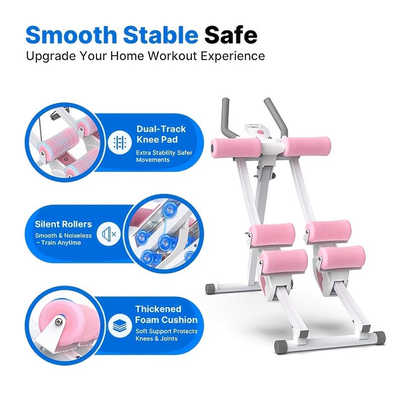 Ab Machine Adjustable Dual-Track Core Trainer with LCD Display – Foldable Ab Roller 440LB Capacity, 110° Curved Track & Knee Pad for Home