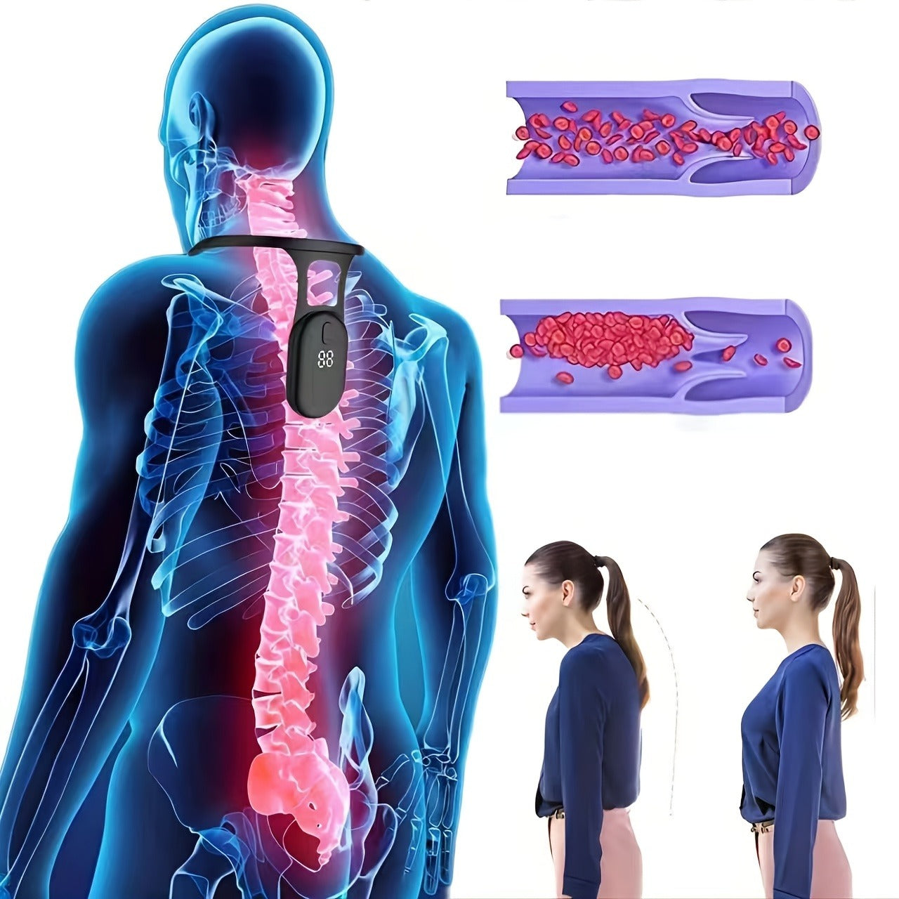 Neck-Worn Posture Reminder with Digital Display, Vibration Alert and USB Charging for Desk Sessions