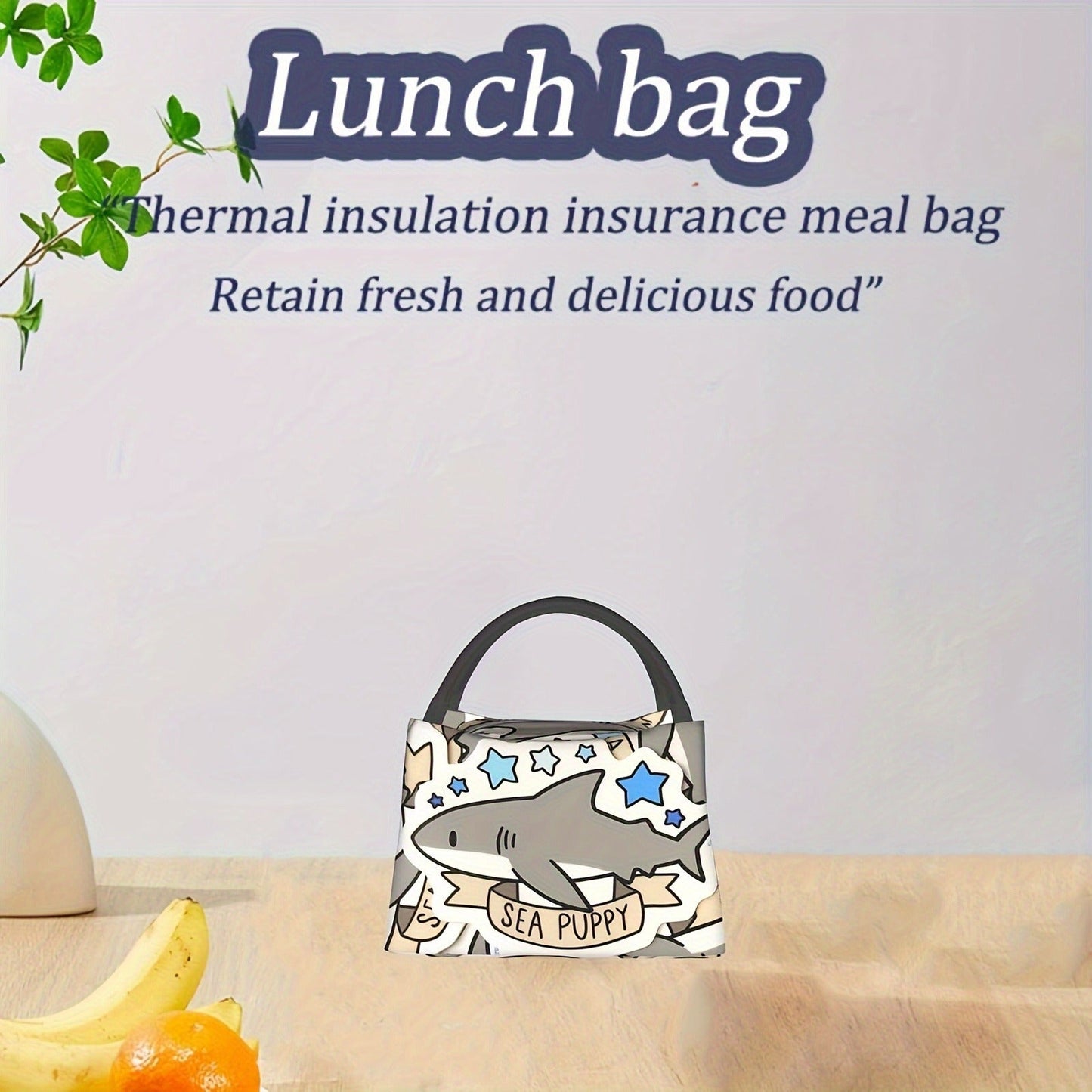 Cooler Bag with Grey Shark Pattern – Portable Reusable Insulated Lunch Bag for Camping, Picnic, Beach, Office, Home & Outdoor Use