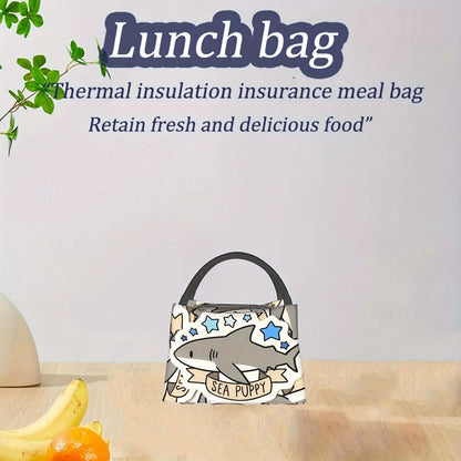 Cooler Bag with Grey Shark Pattern – Portable Reusable Insulated Lunch Bag for Camping, Picnic, Beach, Office, Home & Outdoor Use