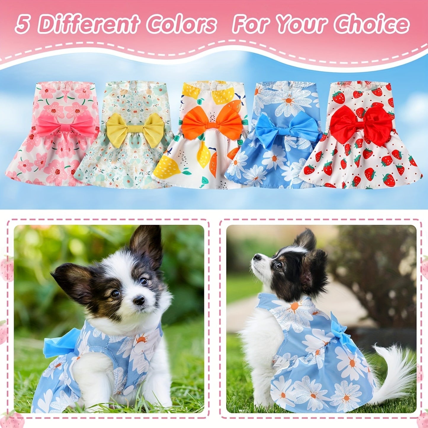 Dog Dress Floral Princess Bow – Cute Puppy Summer Dress for Small Dogs & Cats, Pink & Red Pet Dog Skirt with Bow Decoration