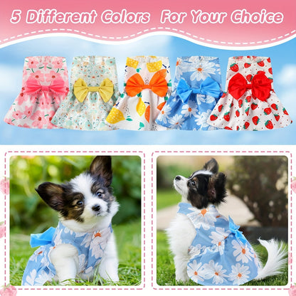 Dog Dress Floral Princess Bow – Cute Puppy Summer Dress for Small Dogs & Cats, Pink & Red Pet Dog Skirt with Bow Decoration