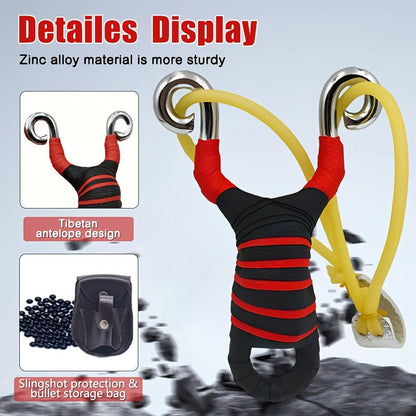Alloy Slingshot Set for Adults – High-Velocity Pocket Slingshot with 2 Replacement Rubber Bands, 100 Mud Beads & Carry Bag