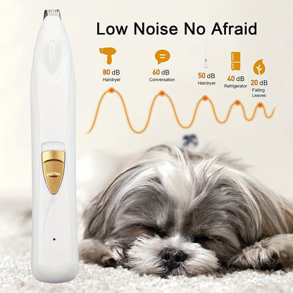 Dog Grooming Kit Electric Paw Trimmer with LED Light – USB Rechargeable Professional Dog Clippers, Low Noise Shaver for Dogs & Cats