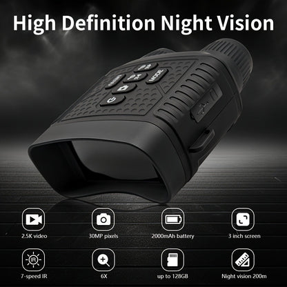 Digital Night Vision Monocular 6X – Infrared Night Vision Scope with 2000mAh Battery, 3" LCD Screen & Photo/Video Recording for Hunting