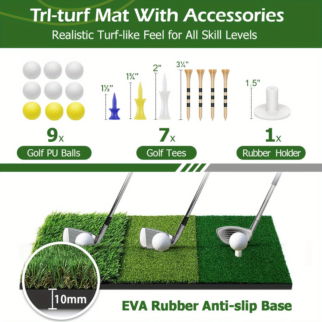 Golf Practice Net with Mat Set 10x7ft – Heavy Duty Backyard Driving Hitting Net with Turf Mat Golf Balls Rubber Tees & Carry Bag for Indoor