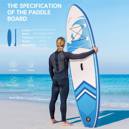 120 x 30 x 6-Inch Inflatable Stand-Up Paddle Board with Two-Plus-One Fin Setup and Six Design Options
