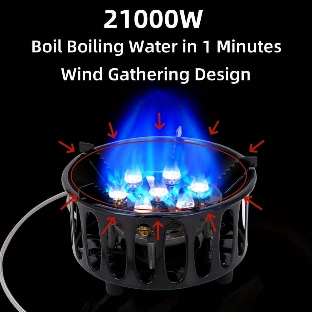 Windproof Camp Stove 21000W Collapsible, Seven Star Camping Gas Stove with Piezo Igniter & Fuel Canister Adapter