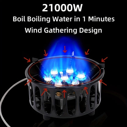 Windproof Camp Stove 21000W Collapsible, Seven Star Camping Gas Stove with Piezo Igniter & Fuel Canister Adapter