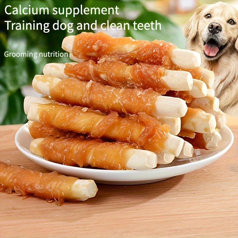 Calcium Stick Dog Treats – Chicken Wrapped Milk Calcium Sticks, High Protein Easily Digestible Training Rewards for Small Medium Large Dogs