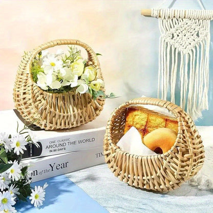 Wicker Basket Set Half Moon Shape with Handle – Small Rattan Baskets 3/5/6 Pcs for Wedding Flower, Home Decor, Garden Storage & Picnic