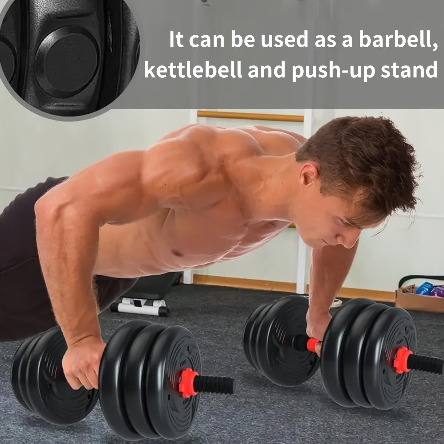 Free Weight Set 4-in-1 Adjustable Dumbbells 20–90LBS – Converts to Kettlebell, Barbell & Push-Up Stand, Double Nuts Non-Slip Bar for Home