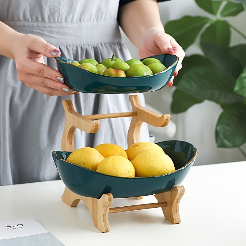 Fruit Stand 2/3-Tier Plastic Tiered Tray | Elegant Candy Display Snack Bread Bowl for Kitchen Living Room | Space-Saving Countertop