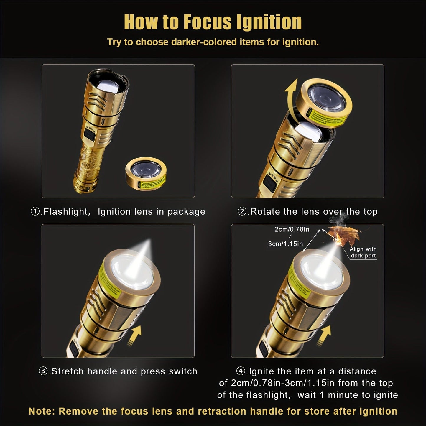 Rechargeable Flashlight 4000mAh – 1000 Lumen Dragon Pattern LED Torch, Zoomable Beam, Fire Starter Lens, 4 Modes