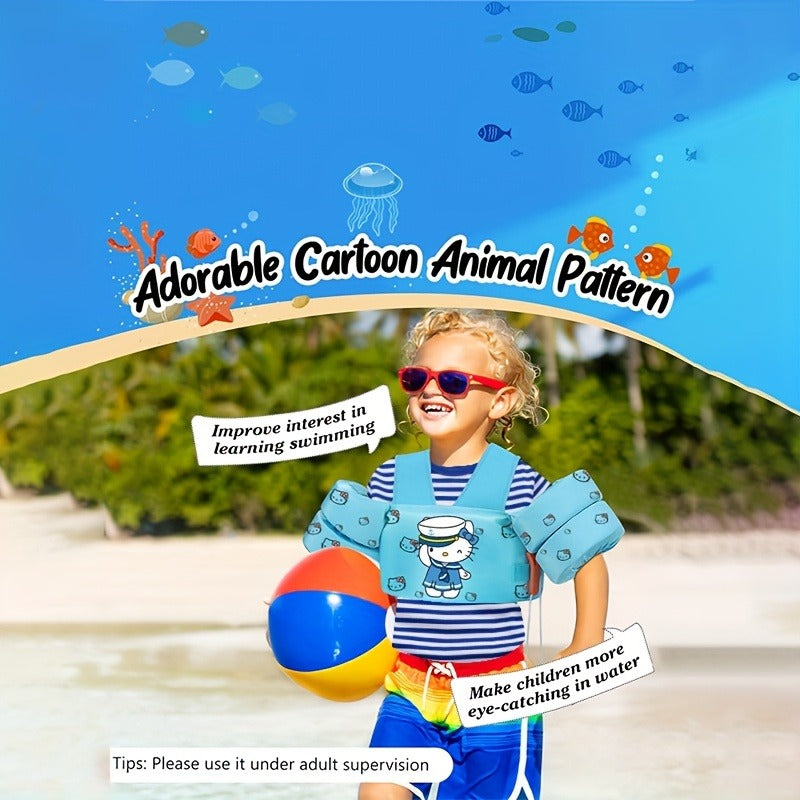Toddler Swim Vest for Kids Ages 1-9 – Cute Blue Cartoon Cat Pattern, Lightweight Floating Jacket Adjustable Straps for Boys Girls 20-66lbs