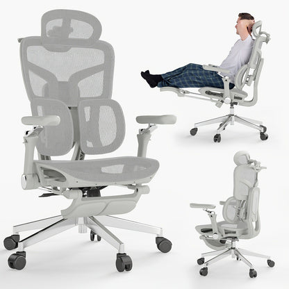Office Chair High-Back with 6D Adjustable Armrests, Retractable Footrest, Lumbar Section and Swivel Base