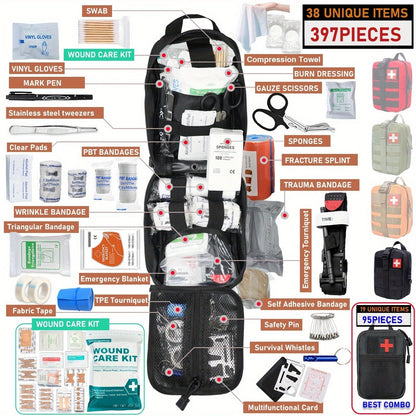 First Aid Kit 399pcs / 99pcs Professional Portable Survival Gear with Splints Scissors Tweezers for Hiking Camping Hunting Car Travel