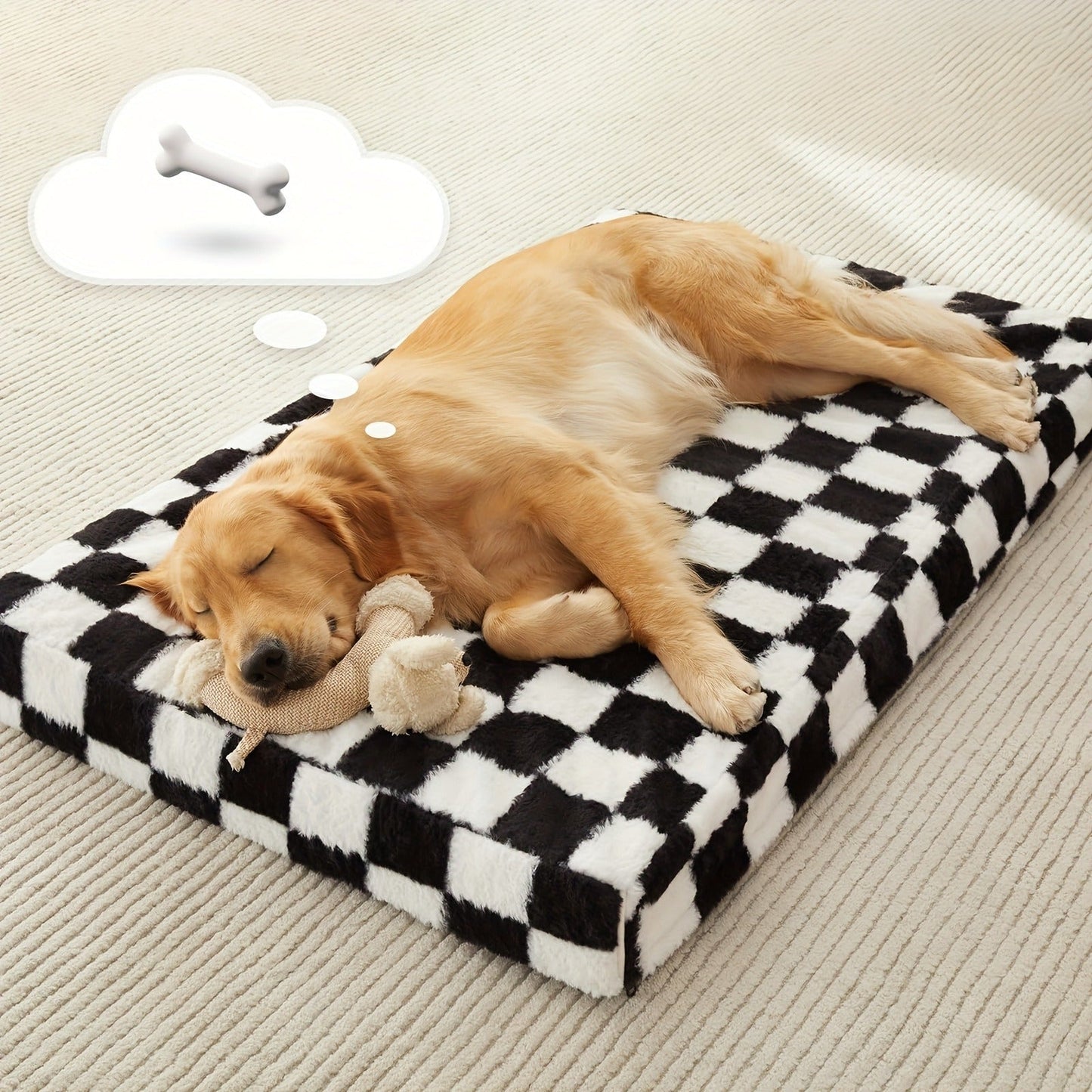 Black-and-White Plaid Foam Pet Bed with Removable Textile Cover and Five Size Options from S to XXL