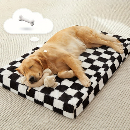 Black-and-White Plaid Foam Pet Bed with Removable Textile Cover and Five Size Options from S to XXL