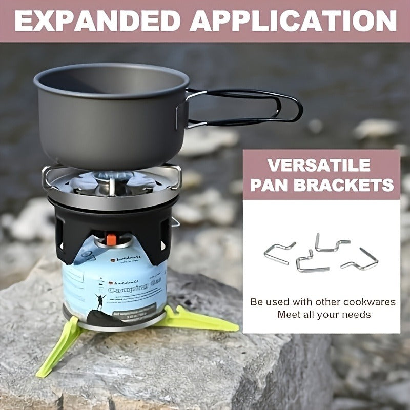 Backpacking Stove Cooking System with Pot Piezo Ignition 1KW Isobutane Burner 1.2L Pot Brackets Included for Garden, Patio and Yard Use
