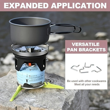 Backpacking Stove Cooking System with Pot Piezo Ignition 1KW Isobutane Burner 1.2L Pot Brackets Included for Garden, Patio and Yard Use