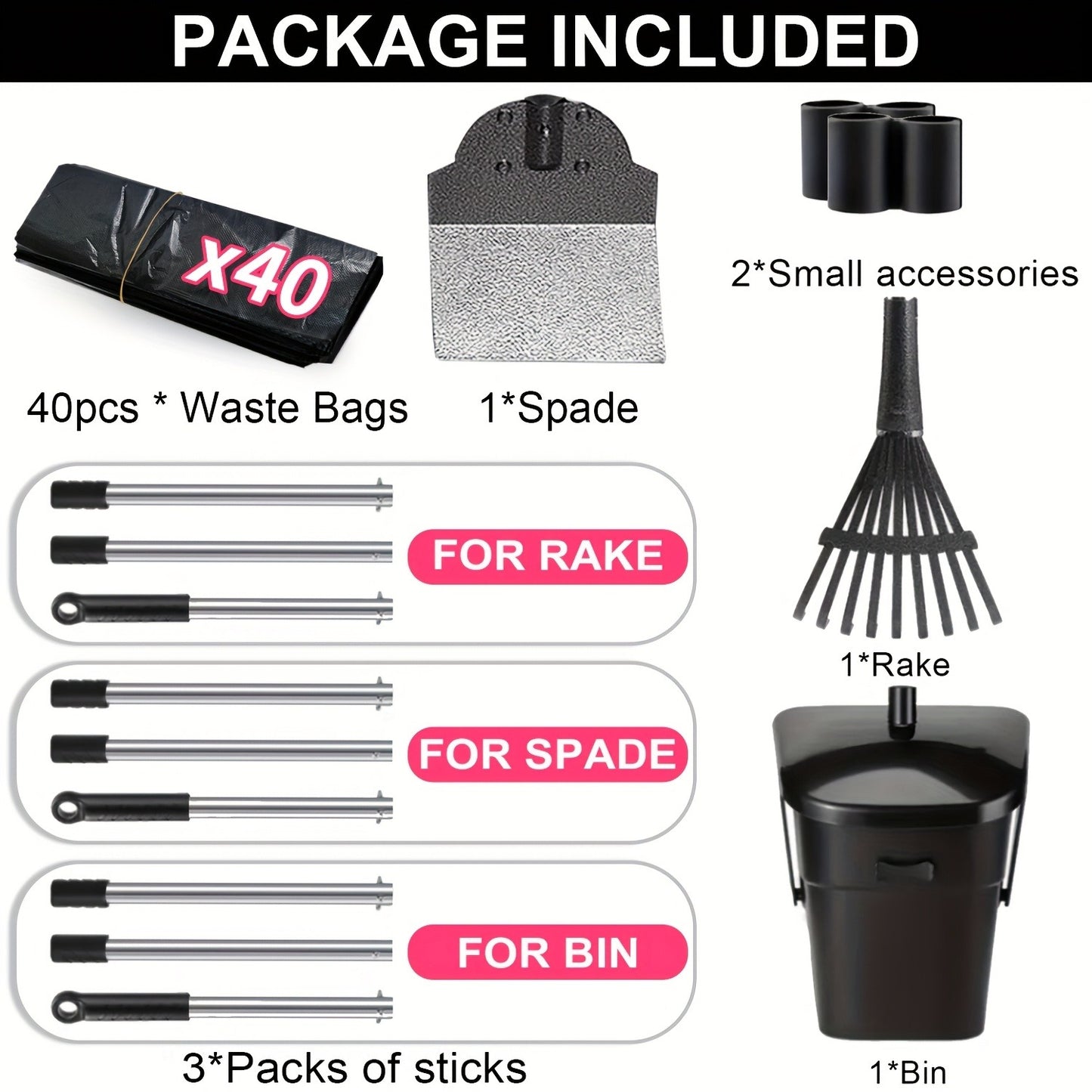 Dog Pooper Scooper with Long Handle & Swivel Bin – Heavy Duty Rake Spade Set, 40 Waste Bags Included, Pet Waste Removal for Yard Grass