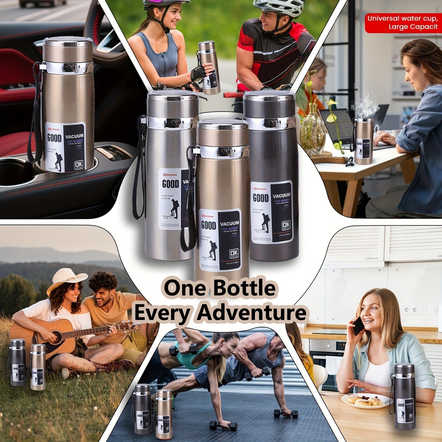 Insulated Water Bottle 1000ml 316 Stainless Steel – Double Wall Vacuum Flask with Leak-Proof Lid, Wide Mouth