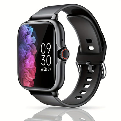 Smart Watch 1.83-Inch Touch Display with Bluetooth Calling, Music Control and Black Silicone Band