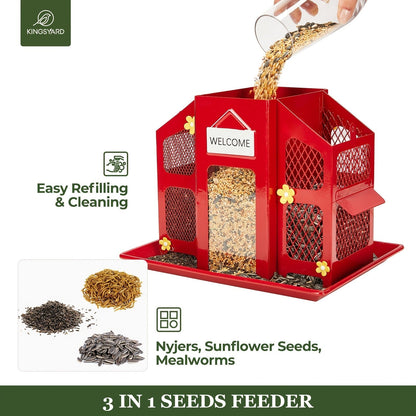 Metal Bird Feeder for Outside – 4 Lbs Large Capacity Hanging Wild Bird Feeder, for Garden, Yard and Pest Management