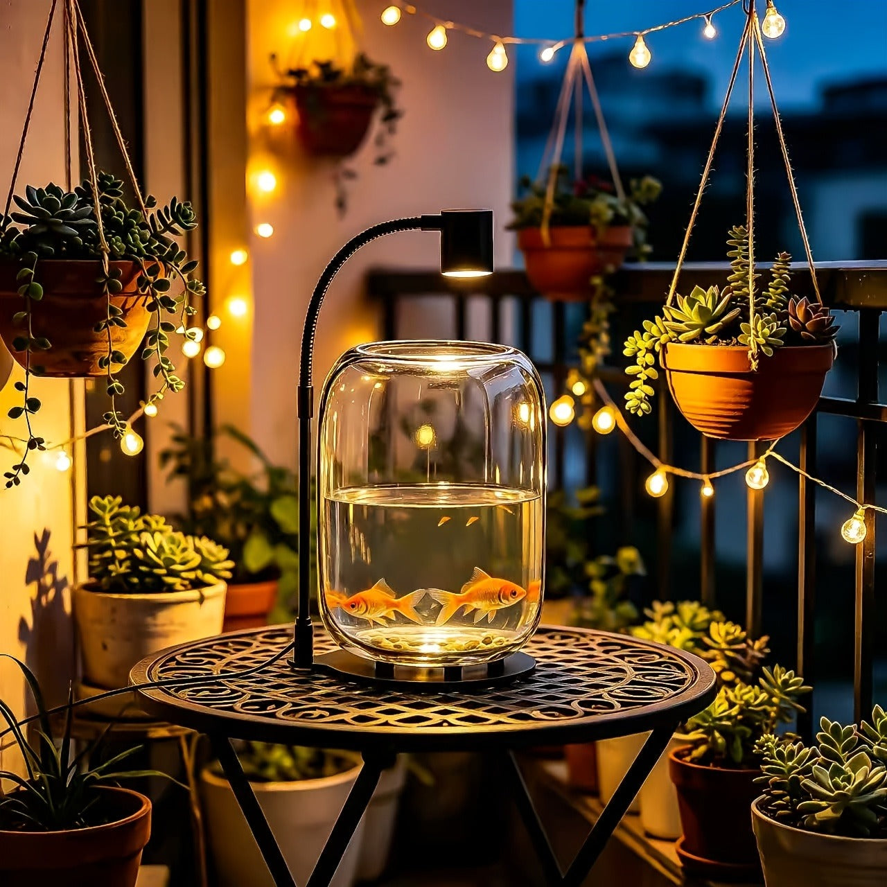 Glass Terrarium with USB Growth Light Open Top 15.9x8.7 Inch Transparent Vase for Moss Air Plants Succulents Indoor Garden Home Office Decor