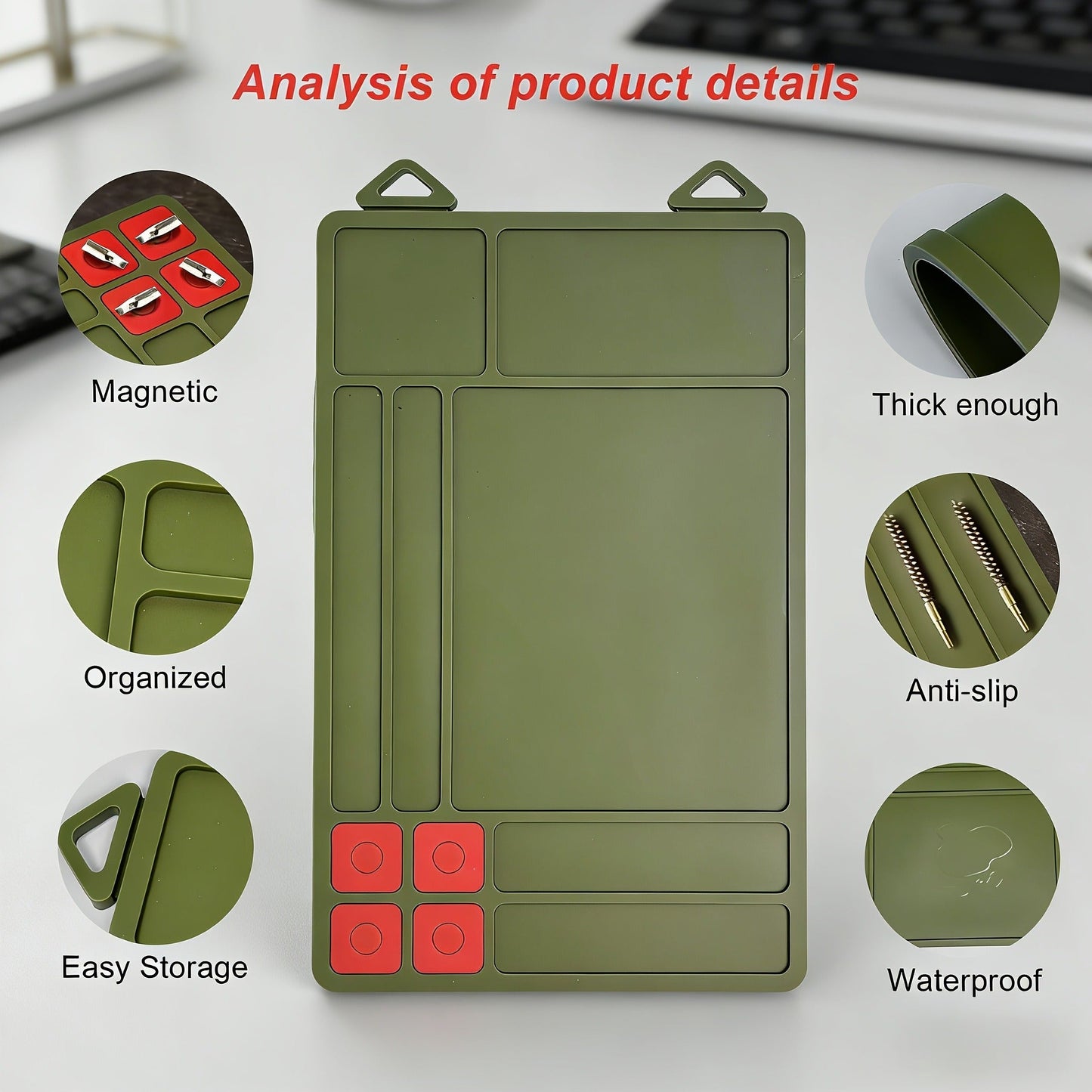 Gun Cleaning Mat with Magnetic Parts Tray – Heavy Duty Non-Slip Rubber Solvent-Resistant Pad for Pistol Rifle Handgun Maintenance
