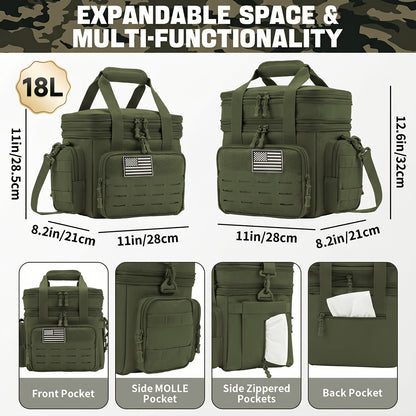 Tactical Insulated Cooler Lunch Box with MOLLE Webbing – Expandable & Leakproof, 3.7 Gal or 18L, for Hunting, Camping