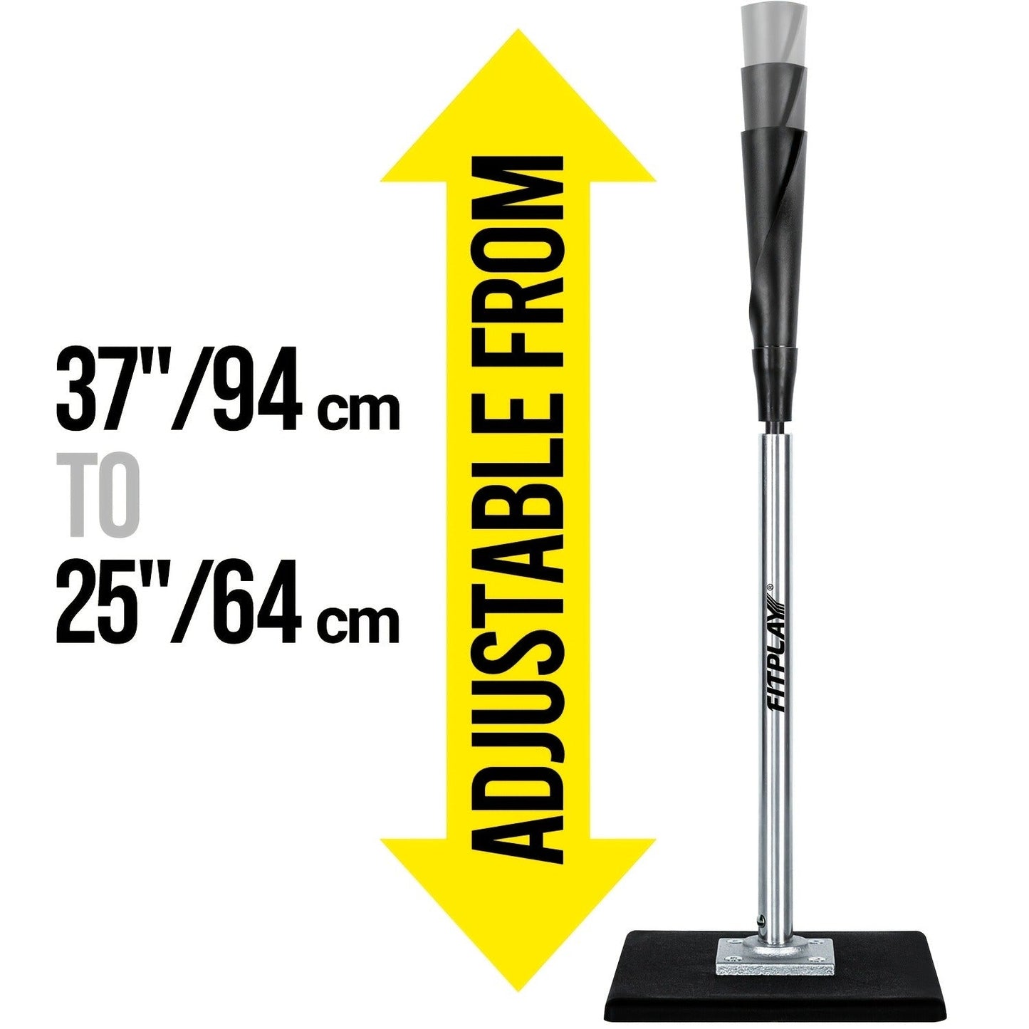 Adjustable Baseball and Softball Batting Tee with 25–37 Inch Height Range and Weighted Square Base