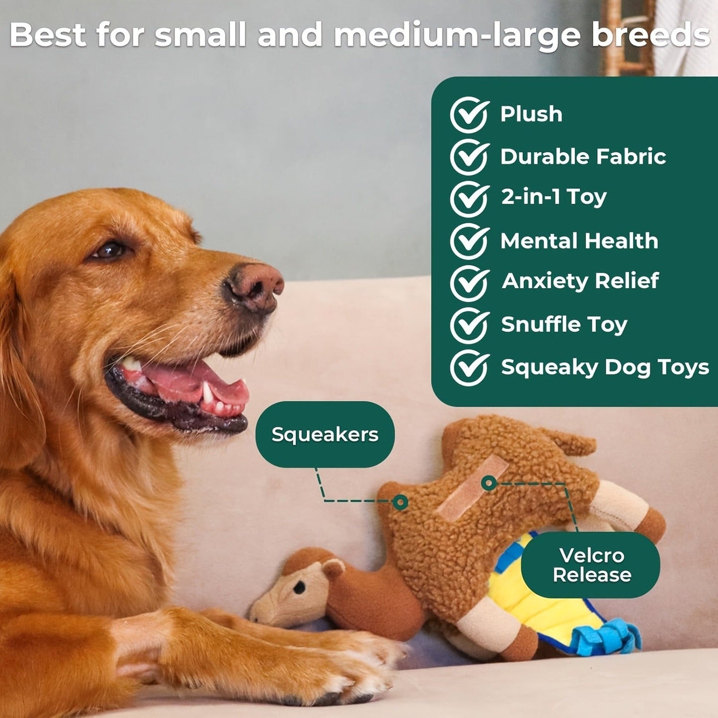 Dog Toy Camel Plush with Built-In Squeaker and Washable Soft Construction for Chew, Cuddle and Interactive Play