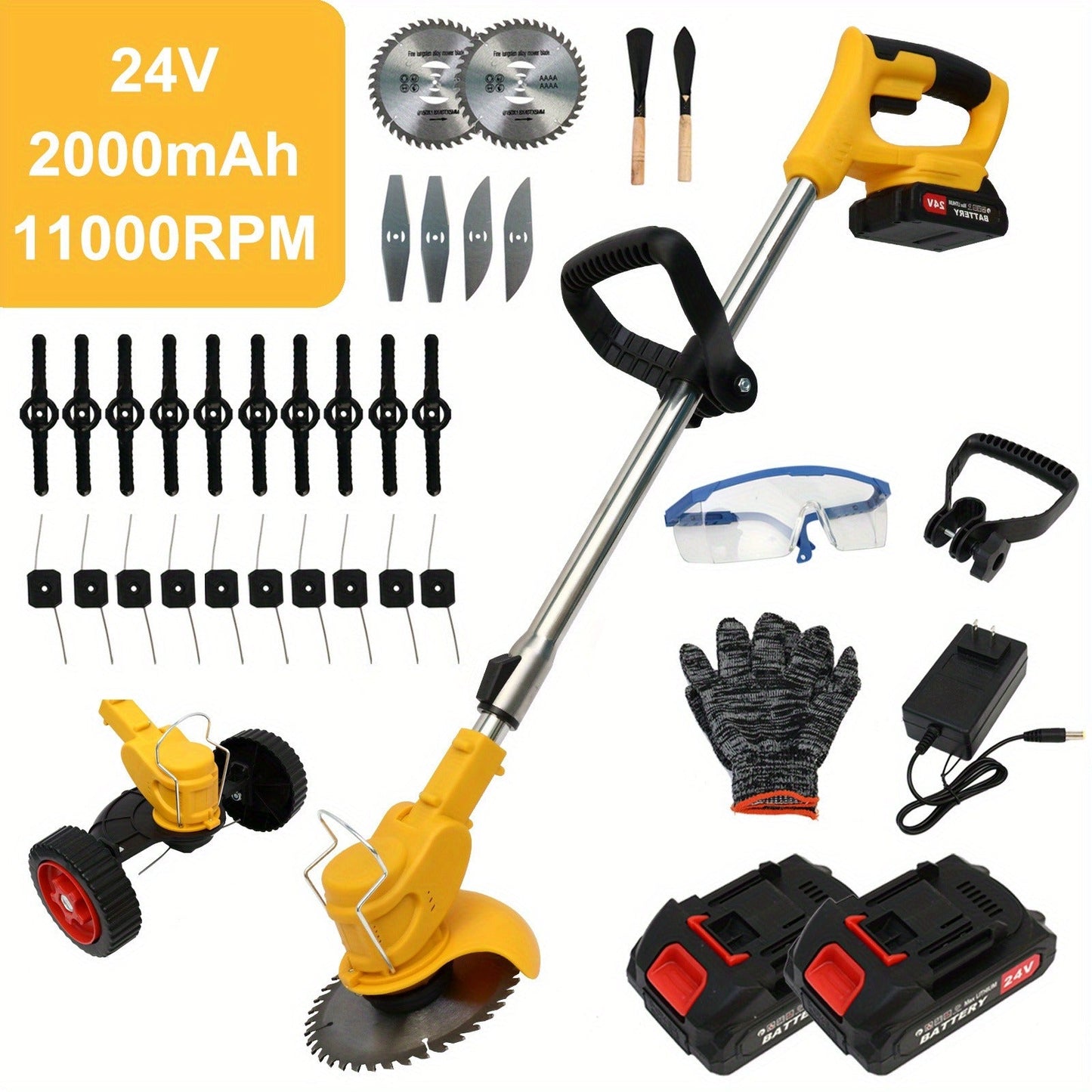 Cordless Weed Trimmer & Edger, 21V 3-in-1 Brush Cutter with 2 Batteries, Adjustable Head for Lawn