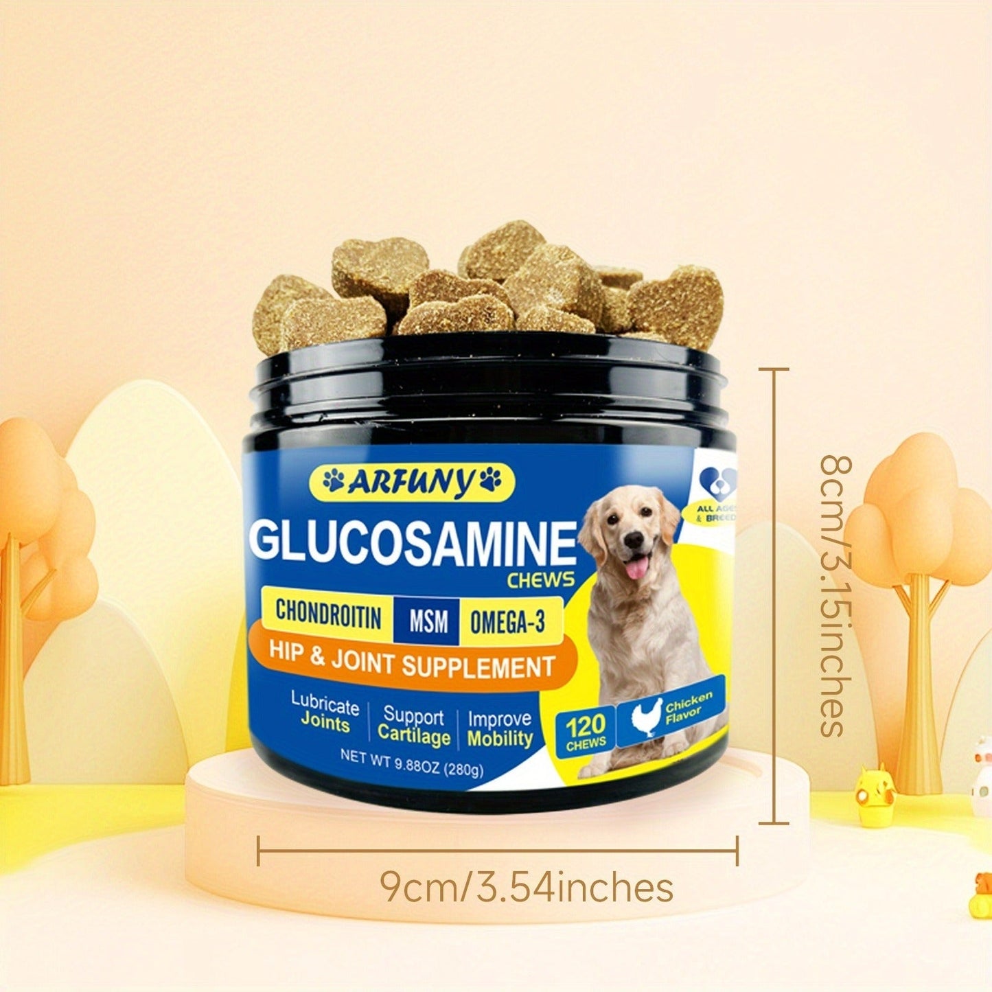 Chicken-Flavor Dog Supplement Soft Chews with Glucosamine, Chondroitin, MSM and Vitamins, 120 Count